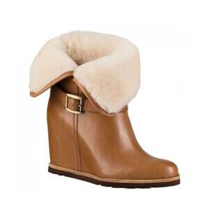 UGG Australia Ellecia Chestnut Wedge Boots Women’s Sz 9 Sheepskin Lined Leather